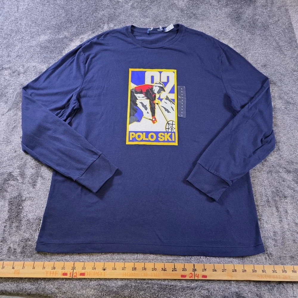 Polo Ralph Lauren Polo Ski Jersey T Shirt Mens Large Blue Long Sleeve